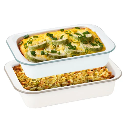 זוג תבניות אמייל 25*38 ס"מ + 18*22 ס"מ ENAMELWARE לבן Food Appeal - Image 3