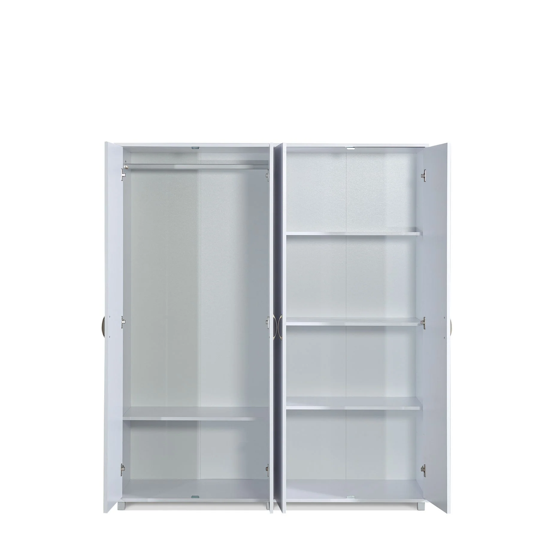 ארון בגדים 4 דלתות דלתות מדפים ותליה לבן - Image 2