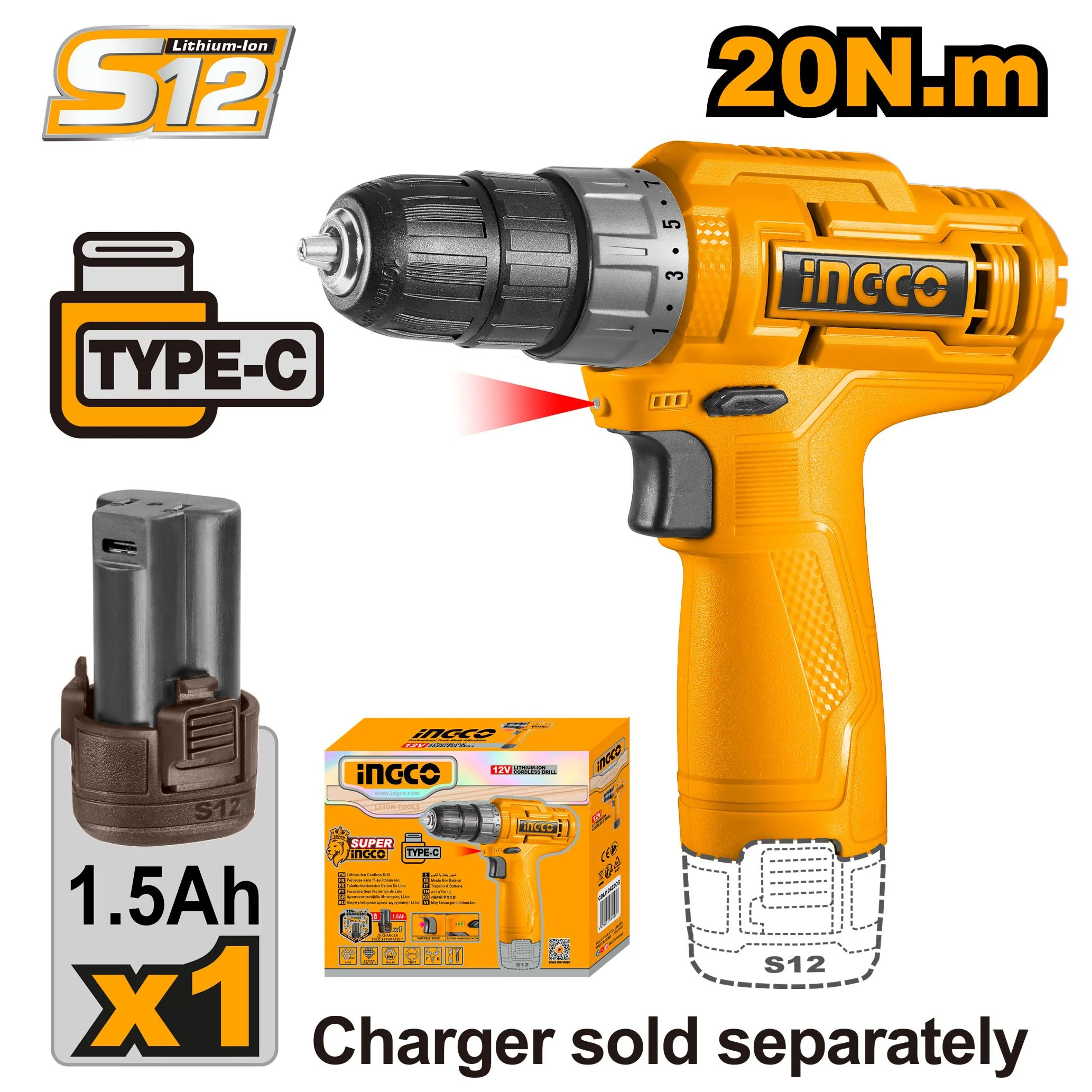מברגה נטענת 12V עם סוללה 1.5Ah USB-C - Image 2