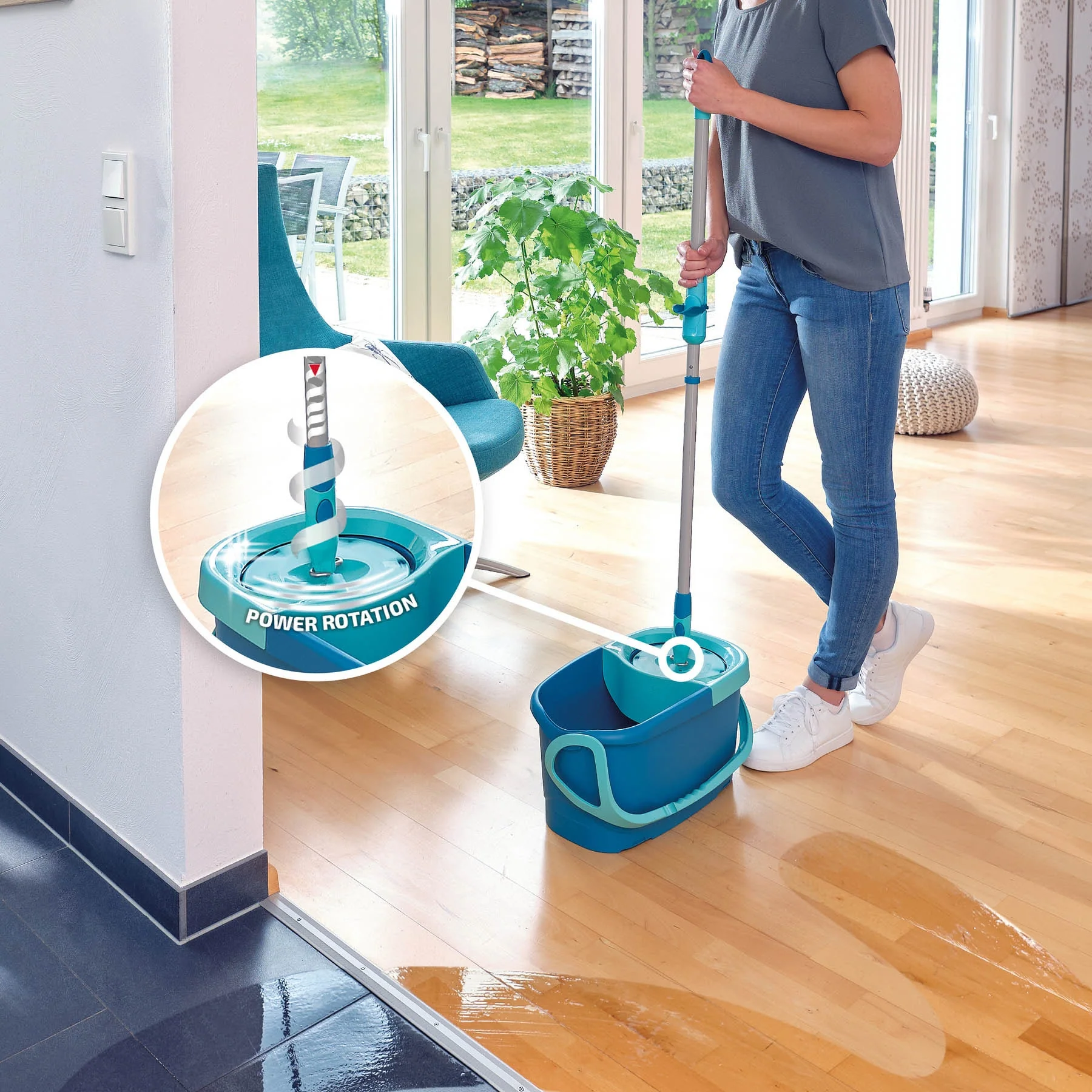 ערכת שטיפה ללא מגע יד אדם CLEAN TWIST Disc Mop Ergo המקורית מבית LEIFHEIT גרמניה - Image 4