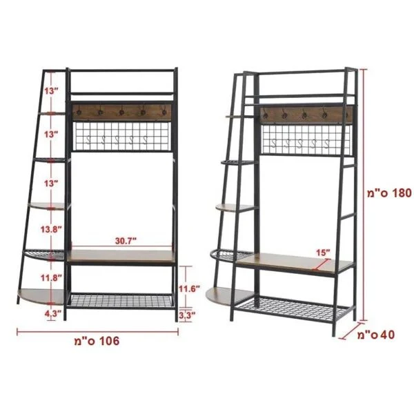 כוננית 5 מדפים מעוצבת לבגדים מתכת בשילוב עץ - Image 5