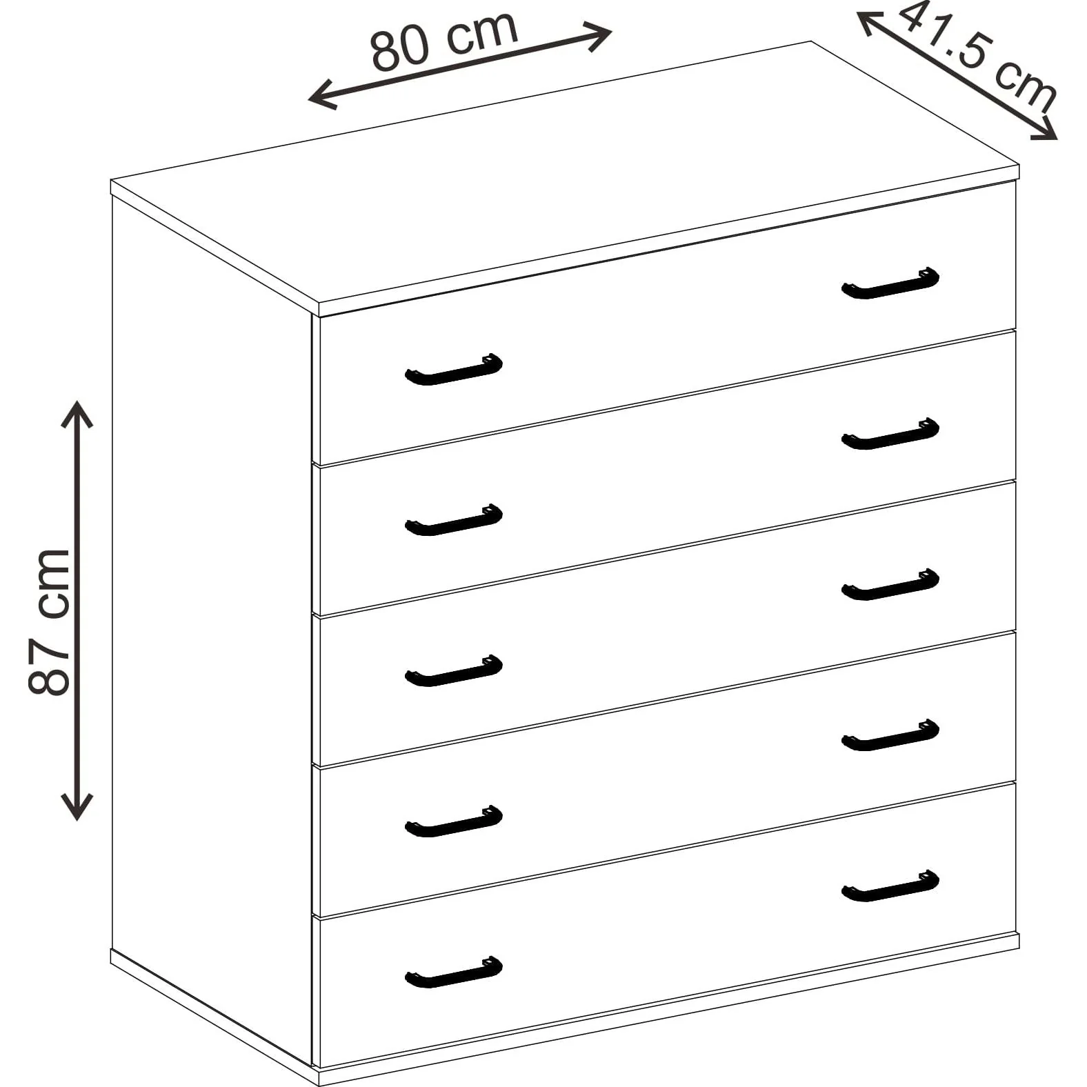 שידה 5 מגירות 80 ס"מ צבע לבן - Image 5